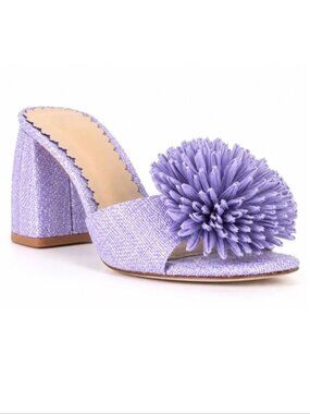 ANTONIO MELANI Glora 3D Flower Slide Sandals Size 6.5 Heels Raffia Purple NEW